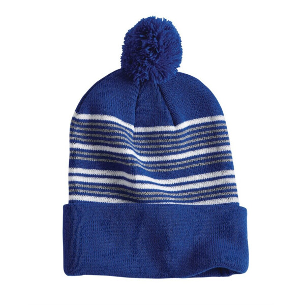 12" Striped Pom-Pom Cuffed Beanie Thumbnail