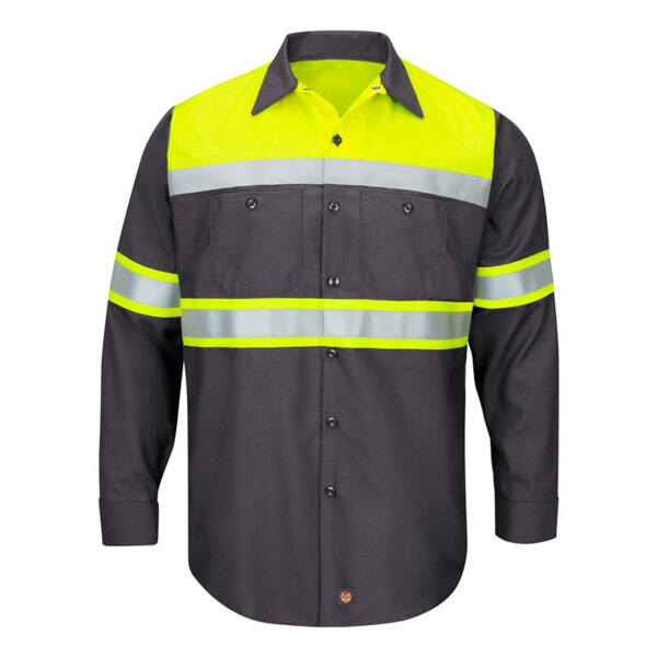 Men's Tall Hi-Visibility Colorblock Ripstop Long Sleeve Work Shirt Thumbnail