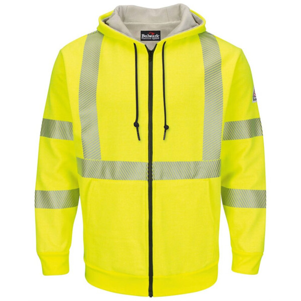 Men's Tall Hi-Visibility Zip-Front Hooded Fleece Sweatshirt with Waffle Lining Thumbnail