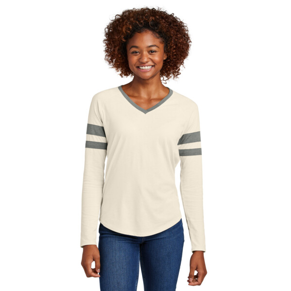 Ladies Halftime Stripe Long Sleeve V Neck Tee Thumbnail