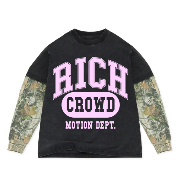 Vintage Black Rich Crowd Motion Dept Long Sleeve Camo Tee Thumbnail
